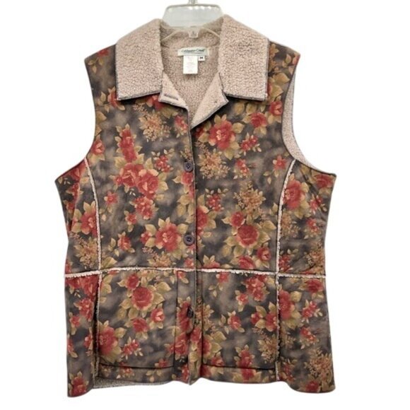 Coldwater Creek Berber Floral Faux Suede Vest Womens M Used - Picture 1 of 10